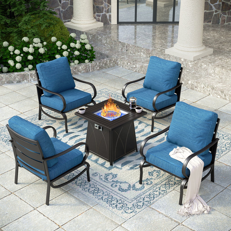 Tapasi Outdoor Patio Conversation Furniture Set, Peacock Blue, Stationary Chair