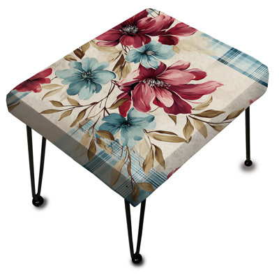 Motif de fleurs bohémiennes à motif écossais rose et bleu
