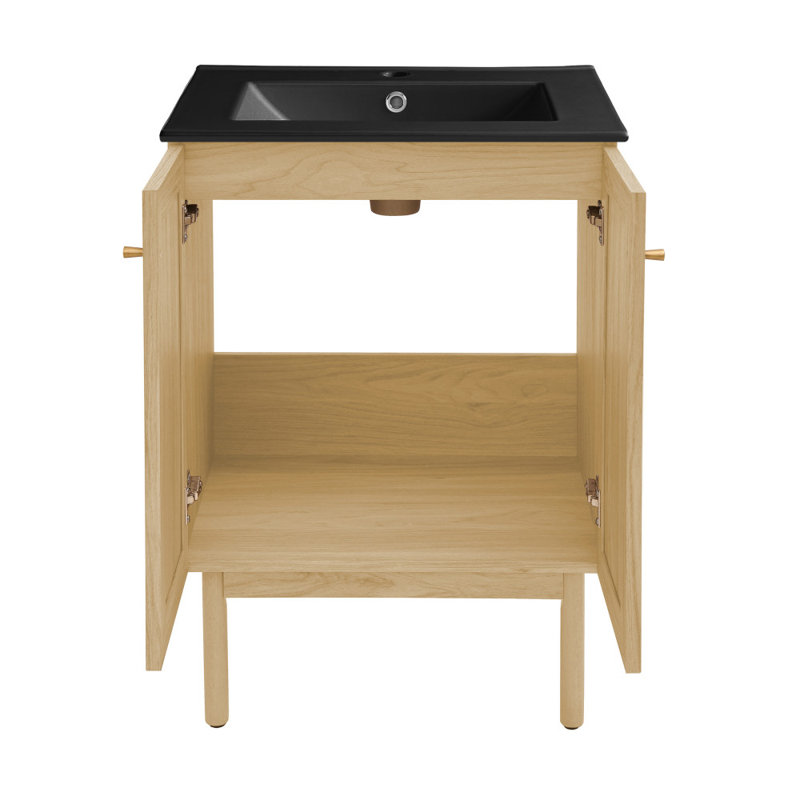 Classe 24" Freestanding Bathroom Vanity In Natural Oak With Sink Top, Single-Hole, Matte Black