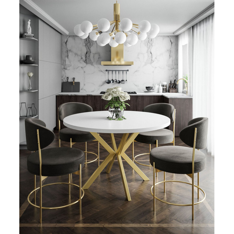 Almehdi Round Dining Table, White, 120cm L x 196cm W