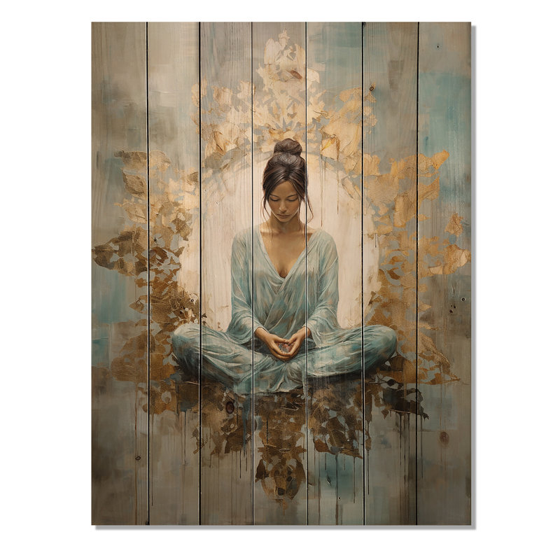 Zen Meditation Position I - Art mural sur bois de pin naturel, H 20 po x l 10 po