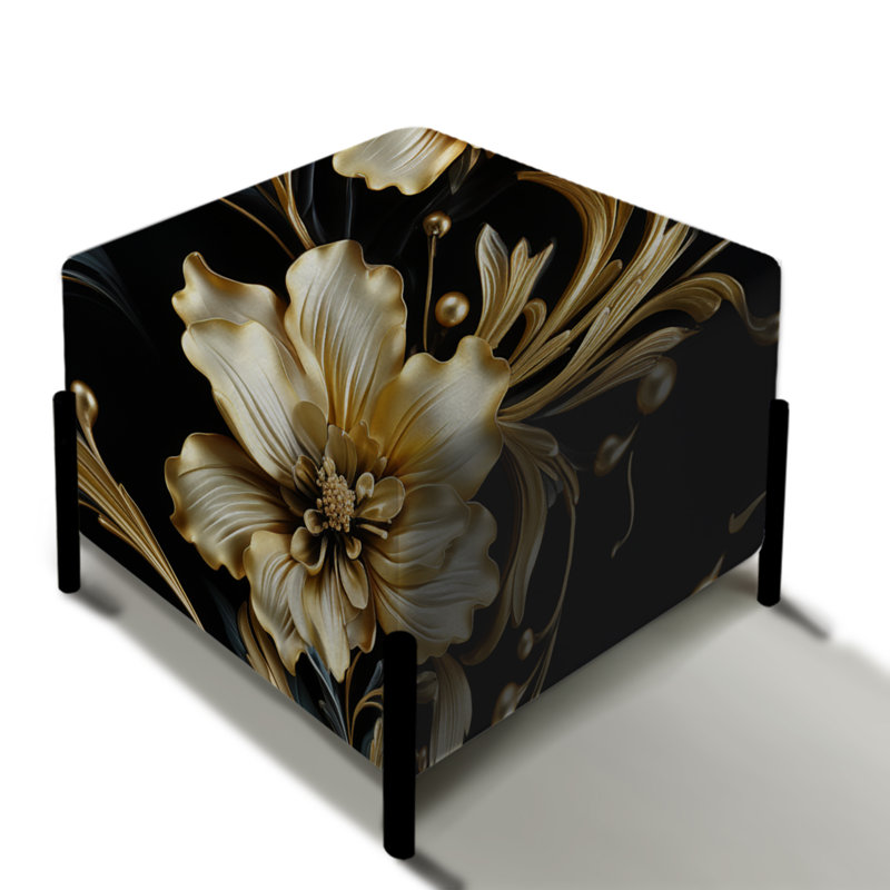 Repose-pieds carré doré damassé Serenity Gold