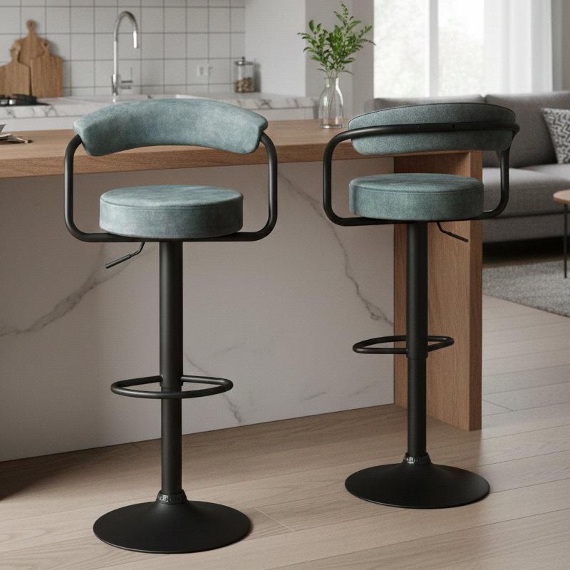 Swivel Upholstered Adjustable Height Counter Stool with Metal Frame, Blue
