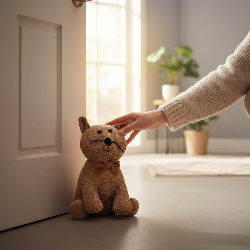 Fabric Cat Door Stop - Cute Weighted Freestanding Decorative Door Stopper for Bedroom, Living Room, Nursery and Home Décor