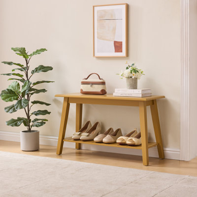 Banc d'entrée en bois avec tablette de rangement - Siège d'appoint moderne pour couloir, chambre à coucher, salon ou banc à chaussures étroit