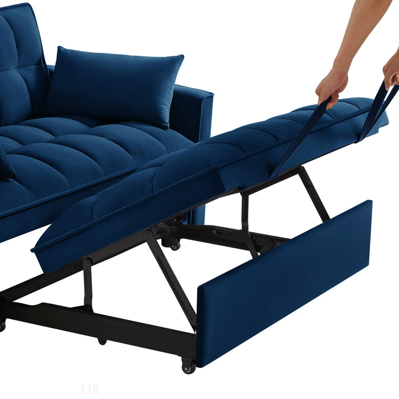 Cubbindall Upholstered Convertible Sofa Bed,Sleeper Sofa,Velvet Sofa,Modern Sofa,Accent Sofa, Navy Velvet 2