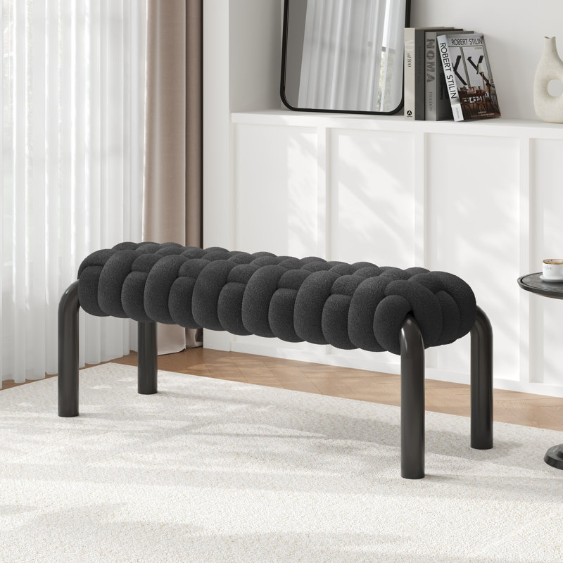 47'' Teddy Braided Fabric Upholstered End Of Bed Bench, Gray