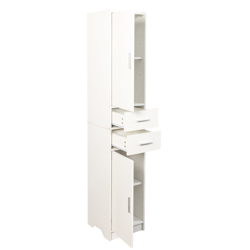 Grande armoire de rangement blanche de 70,87 po avec 2 portes et 2 tiroirs, unité de plancher étroite avec tablettes réglables pour la salle de bain, la cuisine et le salon | Idée cadeau
