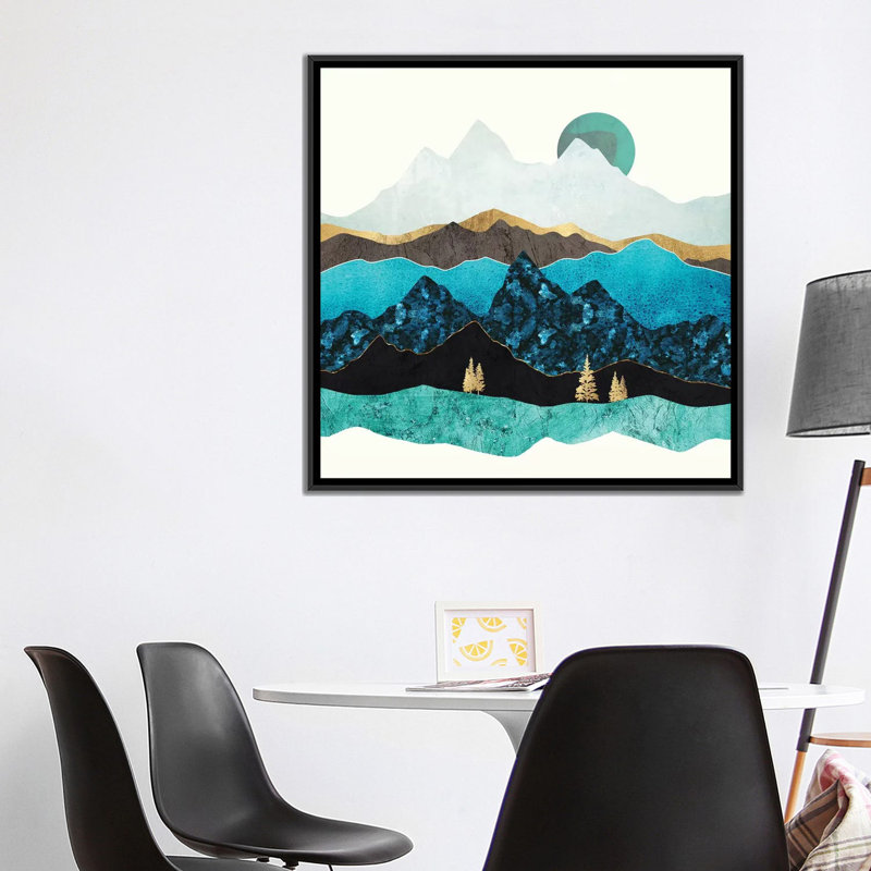 Sarcelle après-midi - impression d'art graphique, Aucun mat, H 37 po x l 37 po x P 1,5 po, Toile avec cadre noir