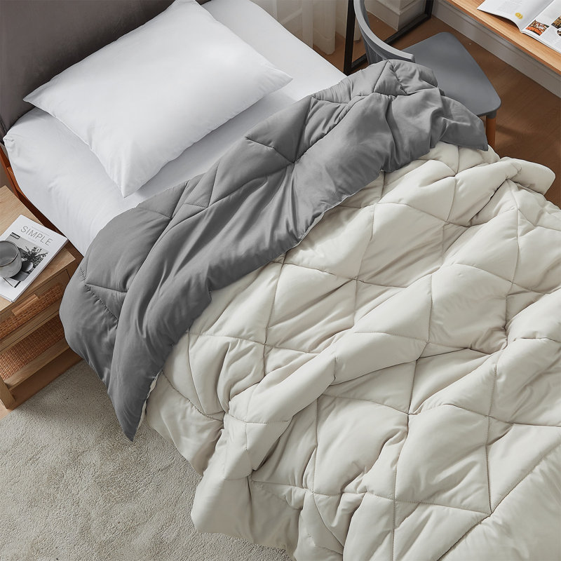 Reversible Microfiber Twin XL Dorm Comforter, Charcoal/Stone Taupe