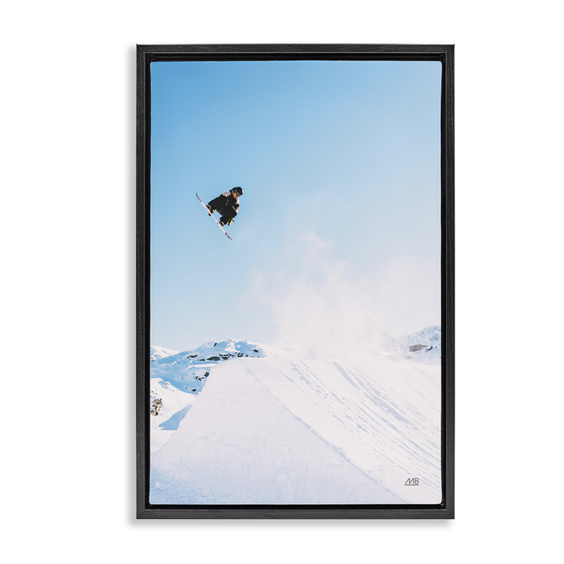  «Snow Day Snowboarder Floater» par Max Blakesberg Studios, Cadre flottant noir de jais, H 25 po x l 17 po