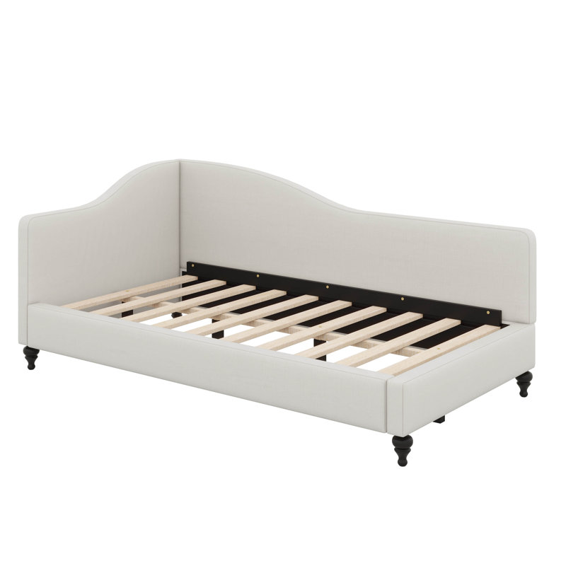 Lit de jour en L en forme de L, avec pieds en bois massif, cadre de lit pour enfants, adolescents, adultes, Beige, Lit simple