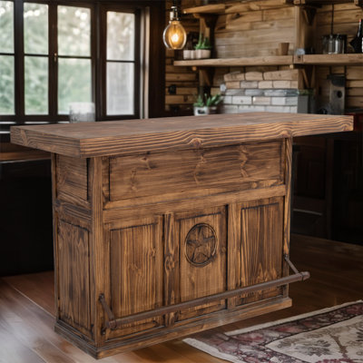 Solid Wood Bar with Iron Footrail and Carved Star by Millwood Pines