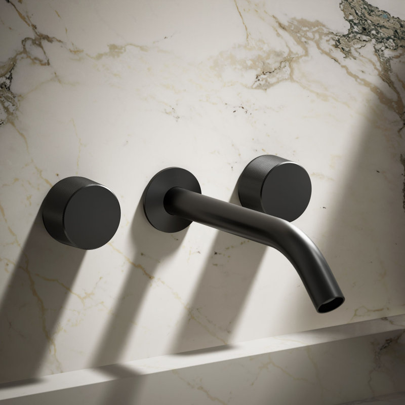Components Wall-Mount Bathroom Sink Faucet Trim with Oyl Handles, Matte Black