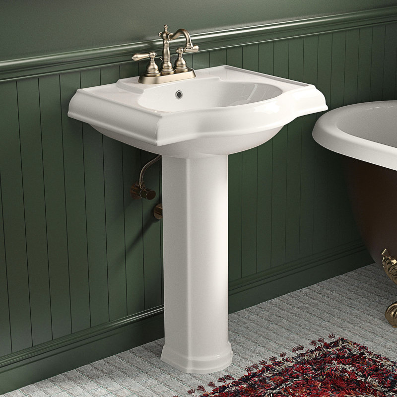 Los Flexi 24" x 19" White Ceramic Rectangular Pedestal Sink with Overflow and 3 Faucet Holes
