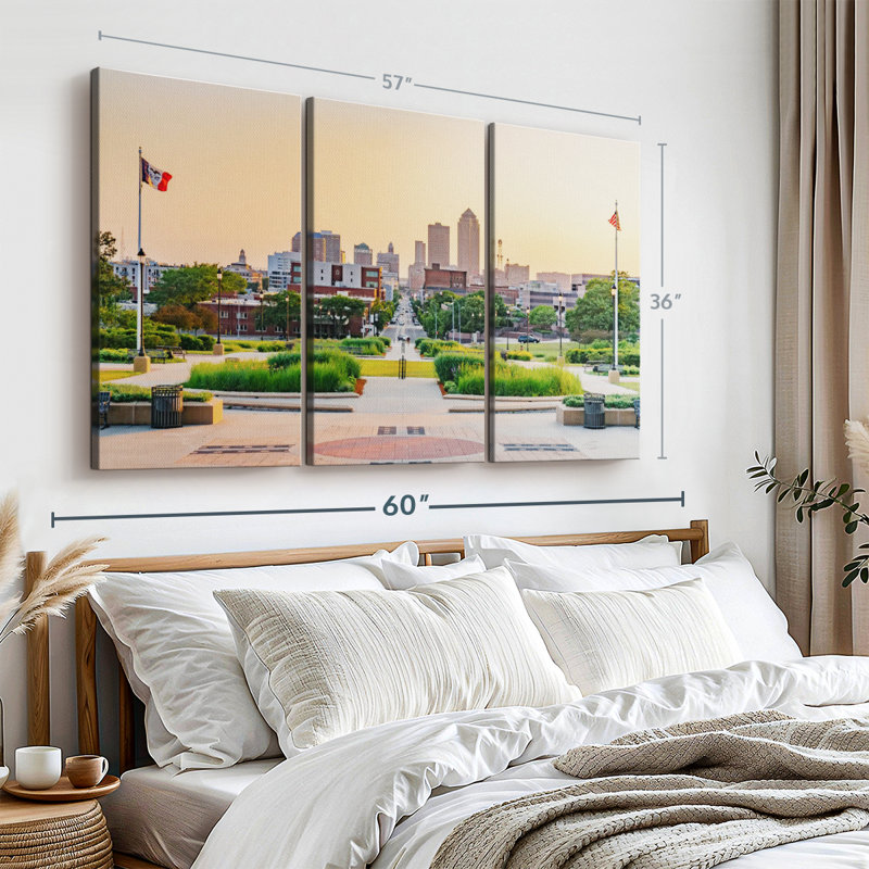 «Des Moines Park And Skyline», 3 pièces, H 36 po x l 57 po 