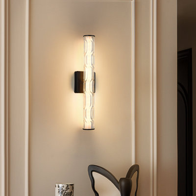 Ensemble de 2 appliques murales de salle de bain en cristal noir 19,7 po, DEL intégrée, 3 températures de couleur, intensité variable, applique de meuble-lavabo moderne