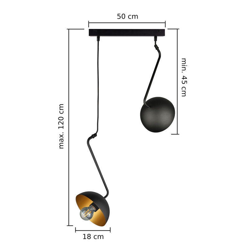 Cassander - Light Pendant, 45cm H x 56cm W x 56cm D, 2, Black/Gold