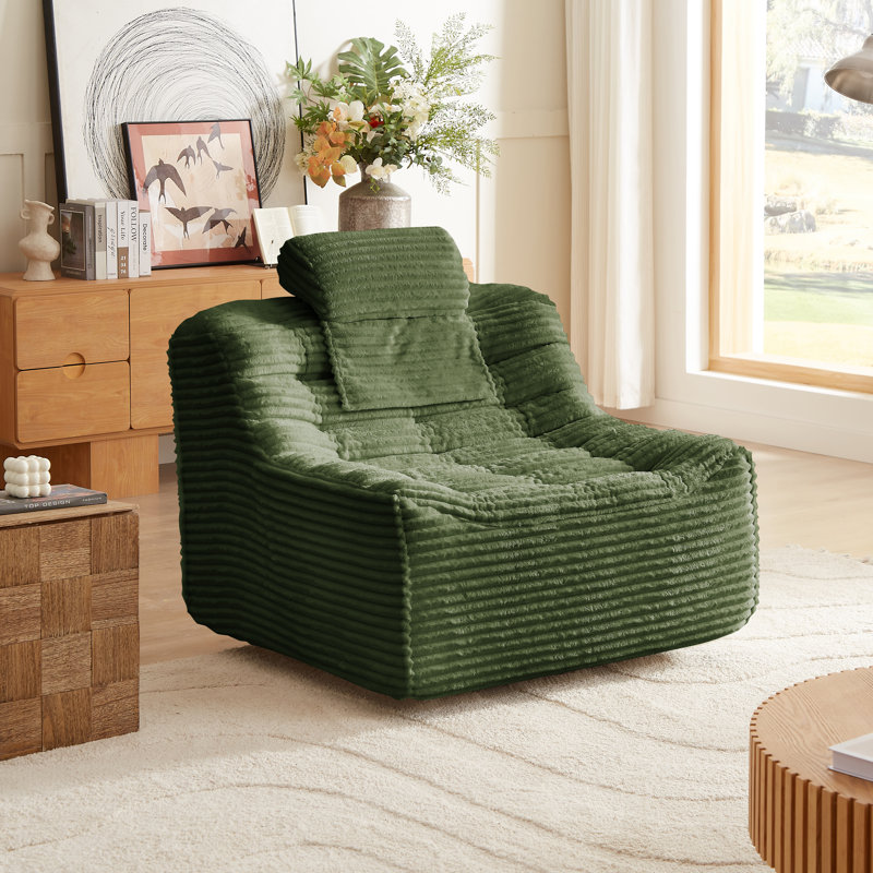 Fauteuil d'appoint pivotant surdimensionné à 360 ° Clintin avec coussin réglable, Tissu vert