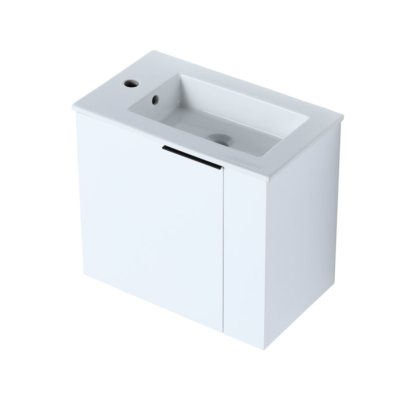 Meuble-lavabo de 22 po avec lavabo, fixation murale, porte à fermeture en douceur, petite armoire contemporaine en céramique de style moderne