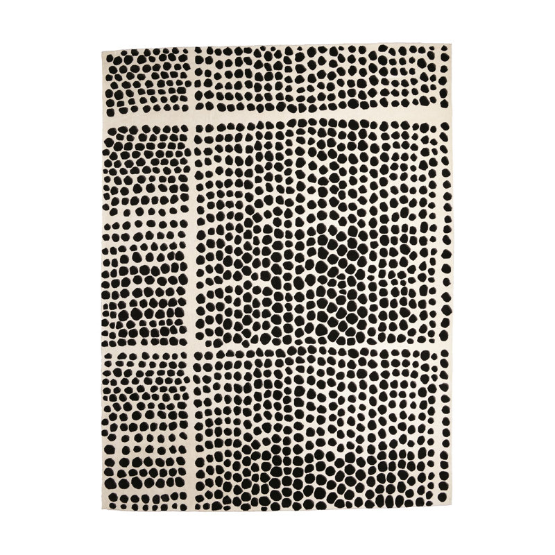 Wool Polka Dots Area Rug in Black, Rectangle 9' x 12'
