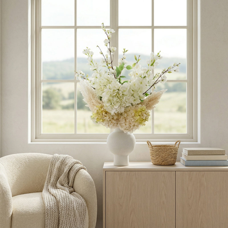 Cherry Blossom, Delphinium and Hydrangea Arrangement
