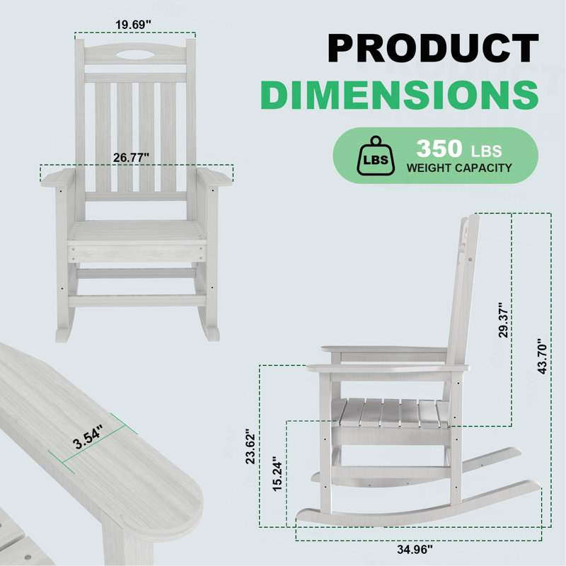 Ensemble de 2 chaises berçantes d'extérieur en PEHD pour adultes, Blanc