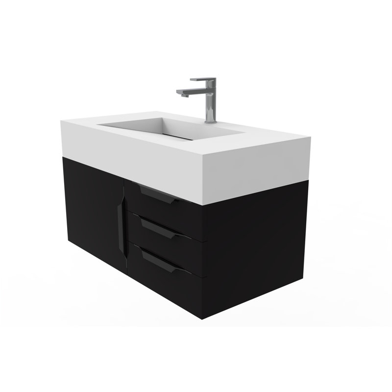Nile 36" Wall-Mounted Single Bathroom Vanity Set, White, Black, Black