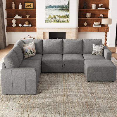 Livingroom Large Pull Out Sofa Bed Sleeper U Shaped Modular Sectional Sofa Corner Sofa With Storage Ottoman