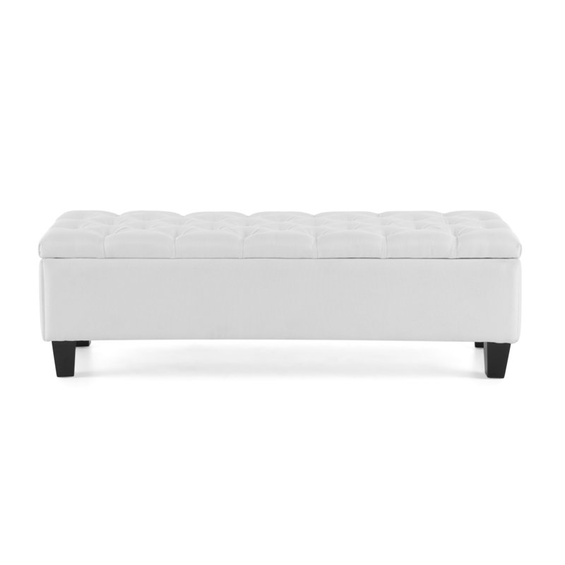 Button - Tufted And Diamond - Stitched Storage Ottoman, White