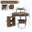 Corner Vanity Desk Set with Storage Stool, Charging Station, Glass Top and Pull-Out Cabinet-8607314