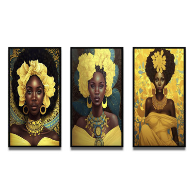 «Orisha Oshun, déesse africaine en jaune», 3 pièces
