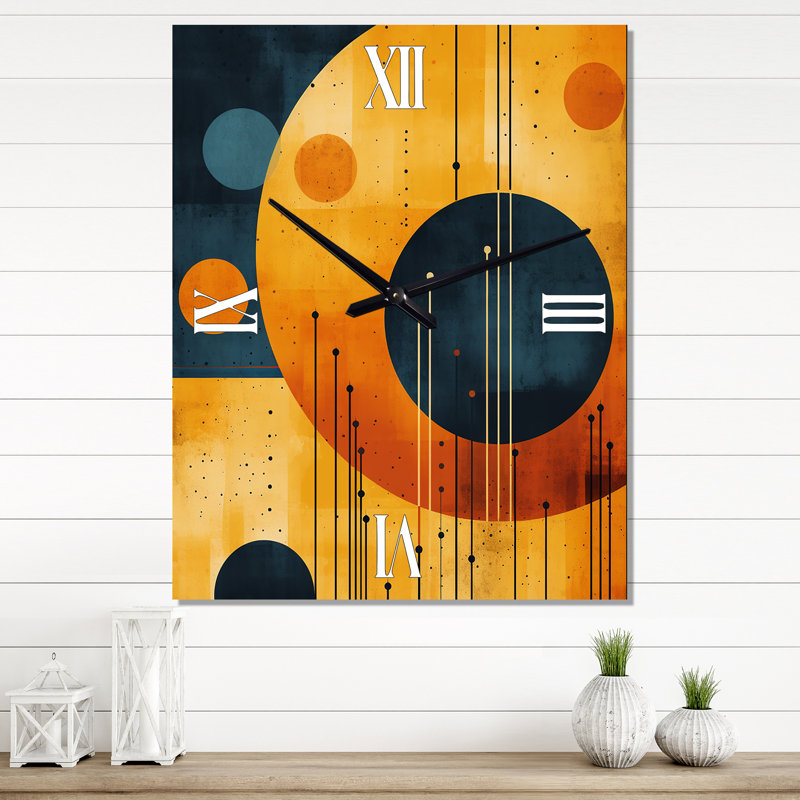 Horloge murale Mid-Century géométrique abstrait orange rétro II, Petit