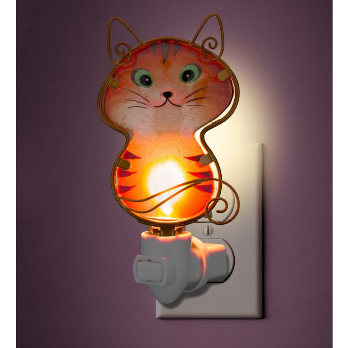 Orange Cat Shaped LED Night Light with Metal Frame