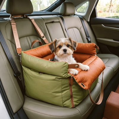 Siège d'auto d'appoint pour chien, lit de chat rembourré en cuir de polyuréthane imperméable pour voiture avec poches de rangement, siège pour animal de compagnie portable, résistant aux morsures, pour les voyages et la maison