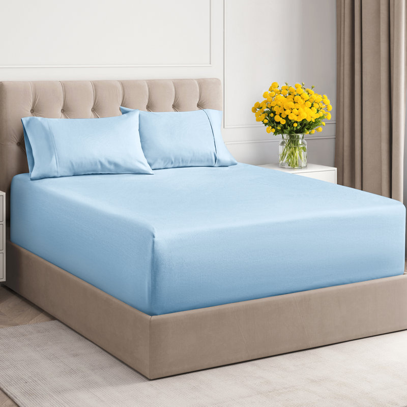 Ensemble de draps en coton 4 pièces à densité de tissage 400 fils 4 pièces, Ensemble de draps grand lit + 2 taies d'oreiller
