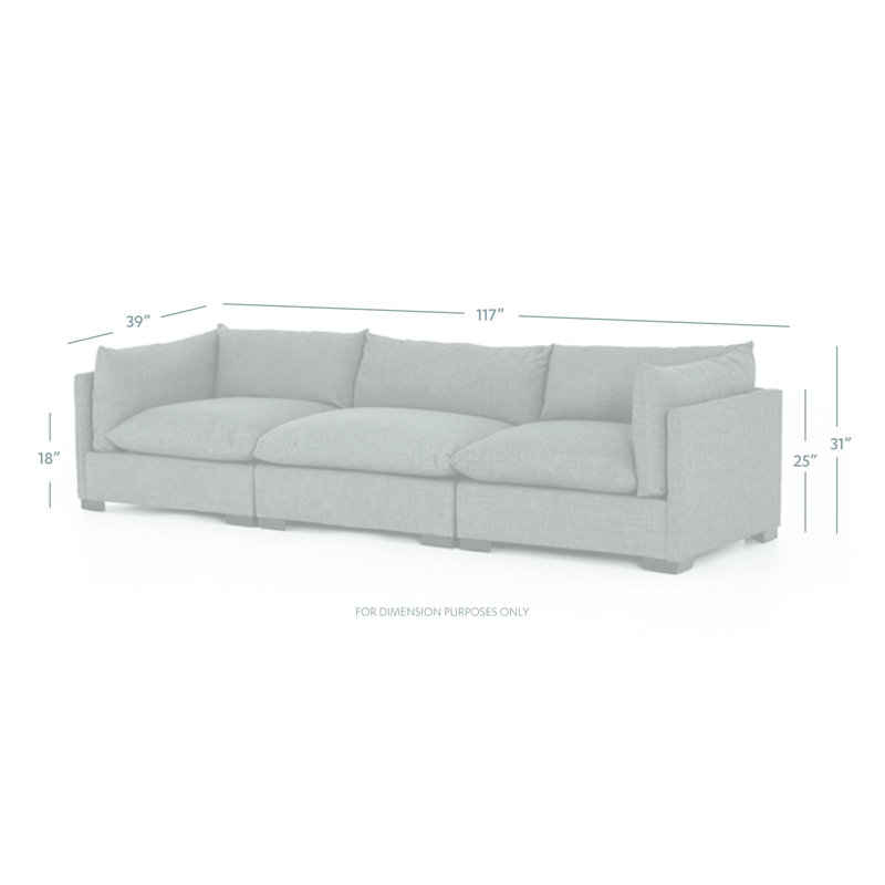 Westwood 117" Square Arm Modular Sofa, Bennett Moon Performance Weave