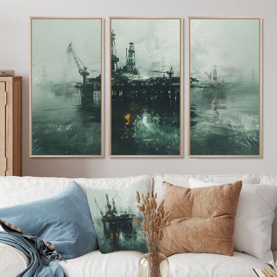 Ensemble de décorations murales gris et vert Winter Drilling Dynamics Oil Rig II