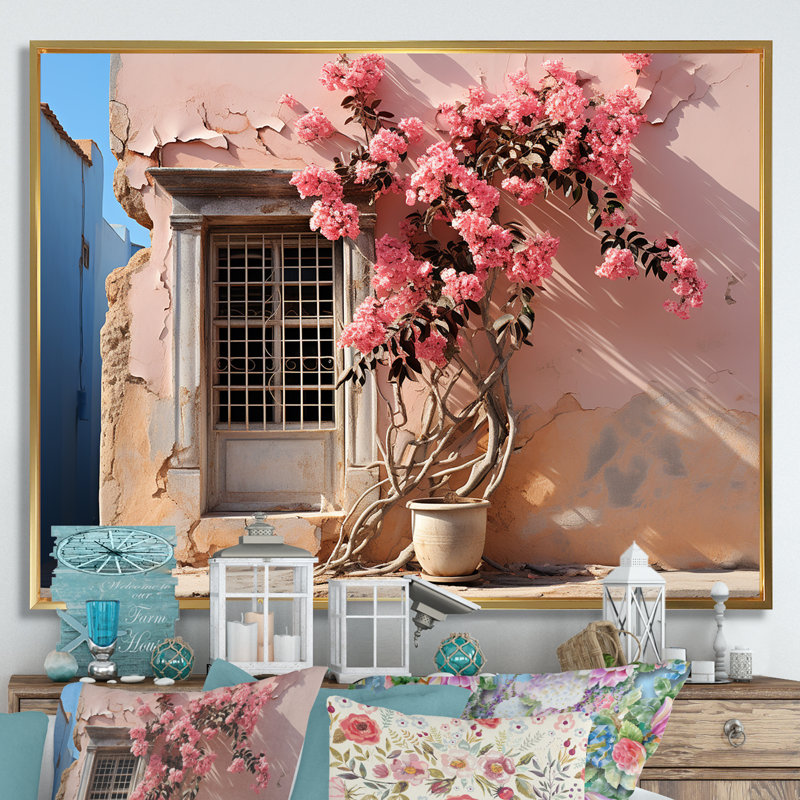 «Pink Tree», photographie de simplicité II sur toile, Cadre flottant doré, H 16 po x l 32 po x P 1 po