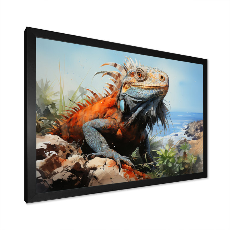 Lézard sur un rocher I sur toile, H 24 po x l 32 po x P 1 po, Cadre simple noir