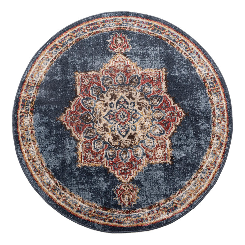 Tapis bleu marine d'inspiration persane Lieveke, Rond 4 pi 1 po