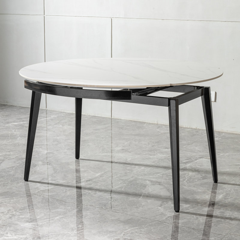 Table de salle à manger ronde de 33,5 po à 51,2 po en pierre frittée extensible blanche