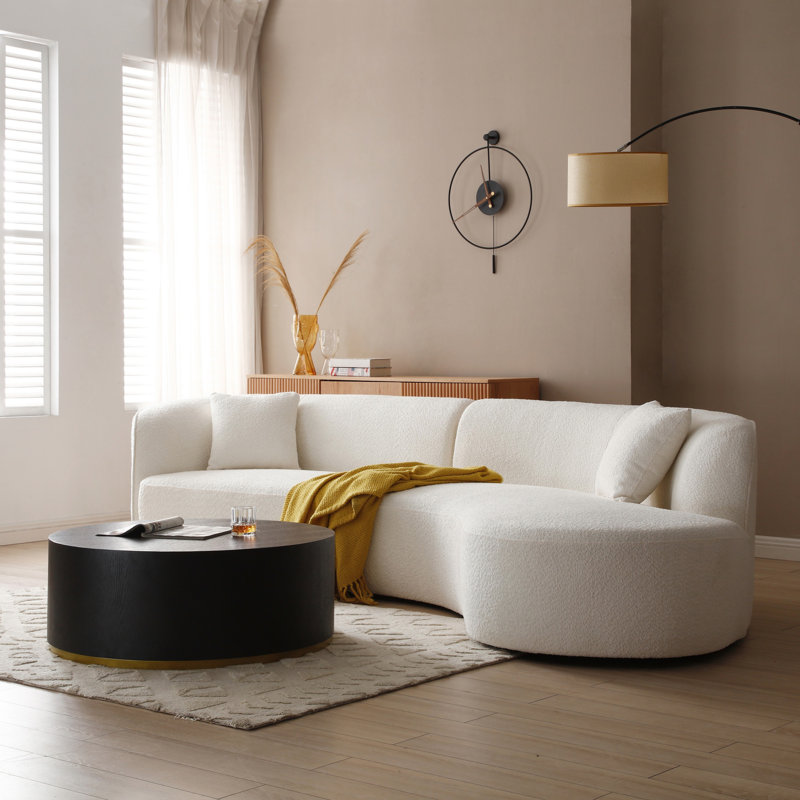 Ensemble de canapé de luxe 2 pièces de style moderne avec dossier courbé et méridienne, canapé modulaire faisant face à la droite, canapé Boucle