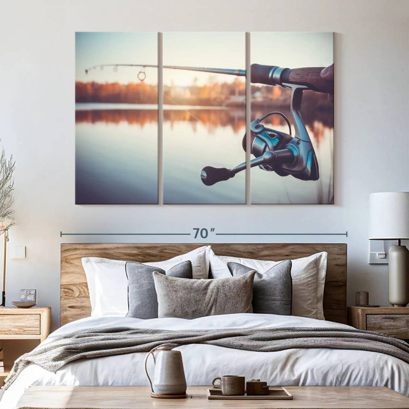 «Summer Lake Fishing», 3 pièces sur toile, H 42 po x l 65 po x P 1,25 po