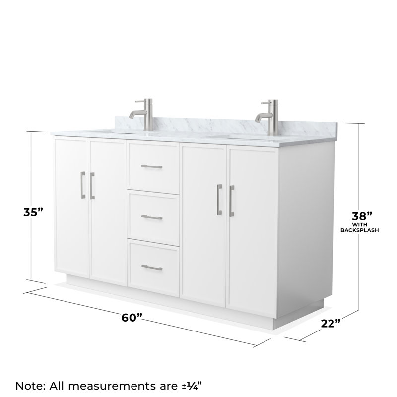 Elan TK 66" Freestanding Double Bathroom Vanity with Marble Top, White, Brushed Nickel, 60"