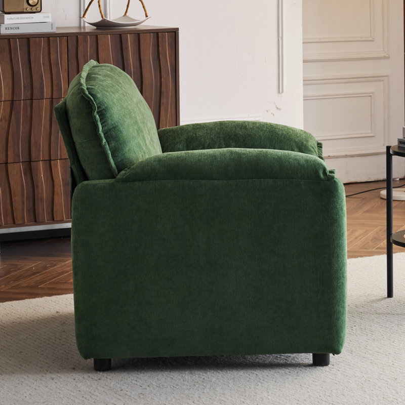 Chaise longue surdimensionnée en chenille vert 35 po - Fauteuil de lecture moelleux avec coussins épais à haut dossier large