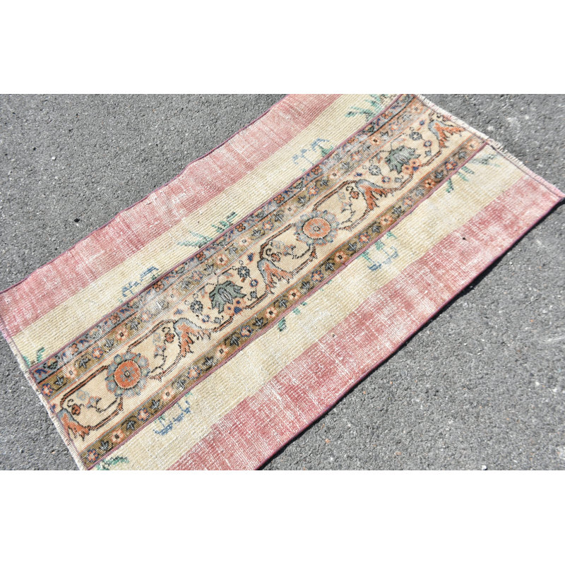 Vintage Small Turkish Pink Rug Handcrafted From Wool Ideal For Entryway And Home Decor