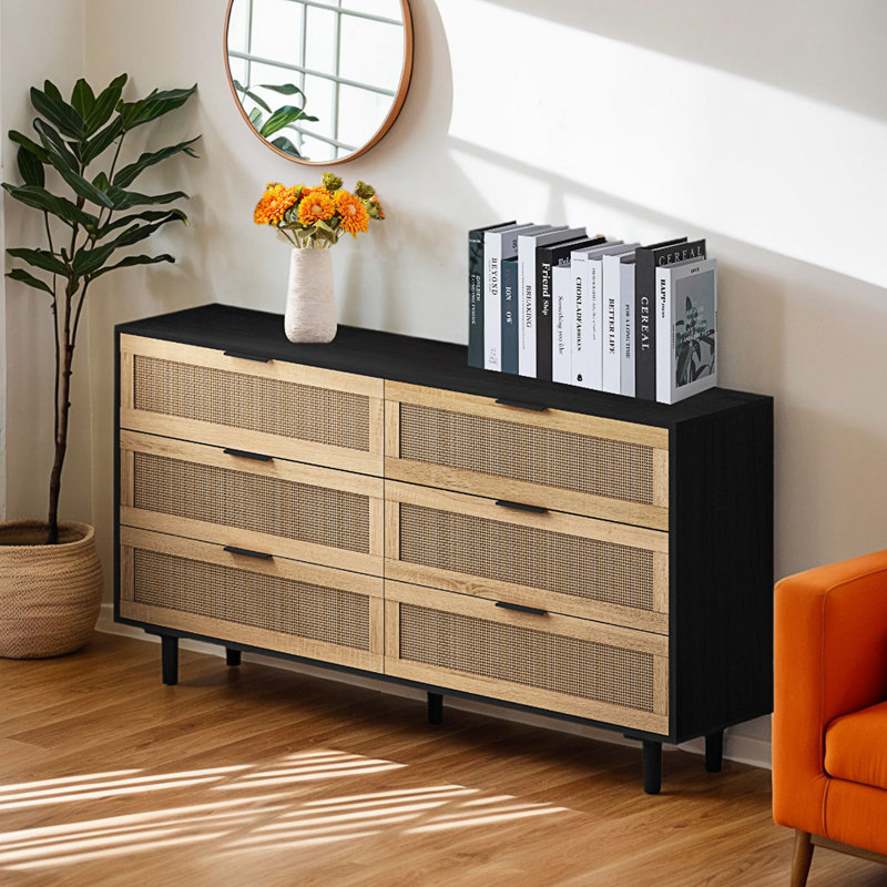 6-Drawers Rattan Storage Cabinet, Black