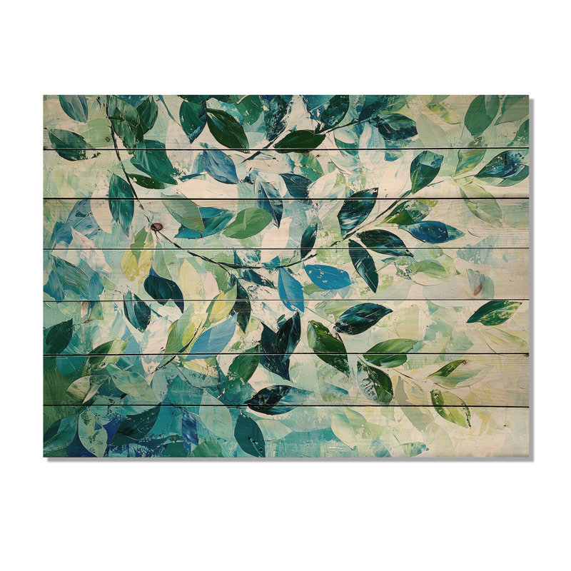 Été, branches vertes dans le vent II - feuilles, décoration murale en bois sur bois de pin naturel, H 10 po x l 20 po