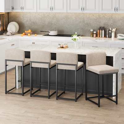 Tabourets de bar hauts avec dossier et repose-pieds, chaises de bar rembourrées en similicuir avec structure en métal pour îlot de cuisine, salle à manger et bar à domicile